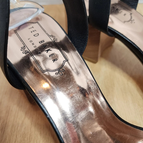 Ted Baker Rose Gold Bow Stud Black Block Heel Biah Sandals women's size EU 40.5 - Picture 11 of 17